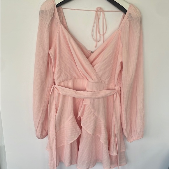 Trixxi Pink Ruffled Chiffon Tie Front or Back Mini Skater Dress Medium - Picture 11 of 17